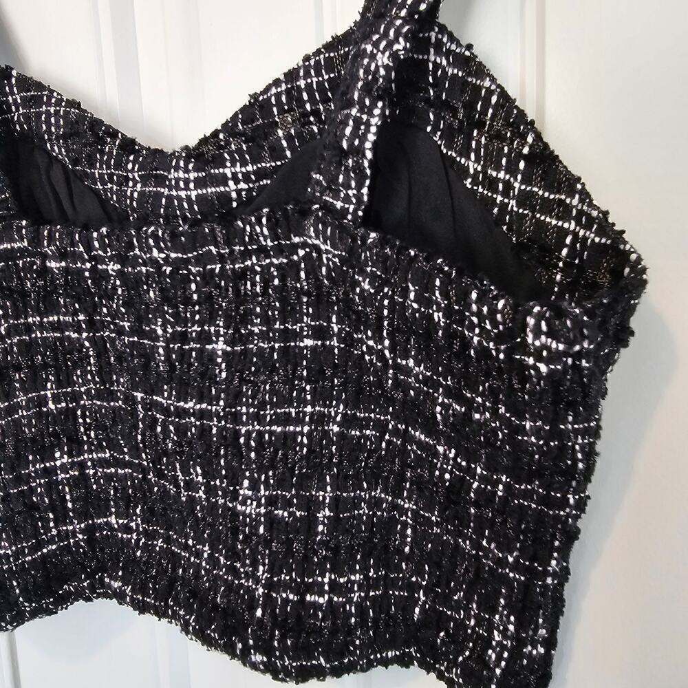 Japna Tweed Crop Top Cami Womens Large Black Plaid Bralette Twee Festival Boho - Picture 5 of 8